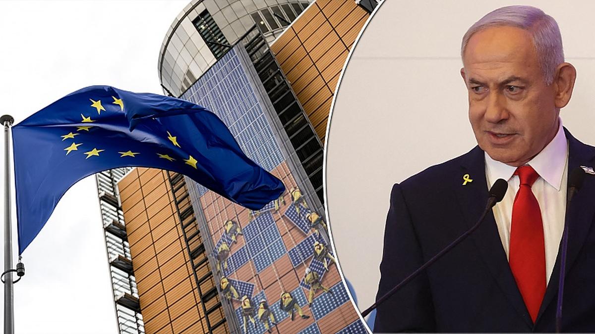 EU-vlag en man in pak geven toespraak