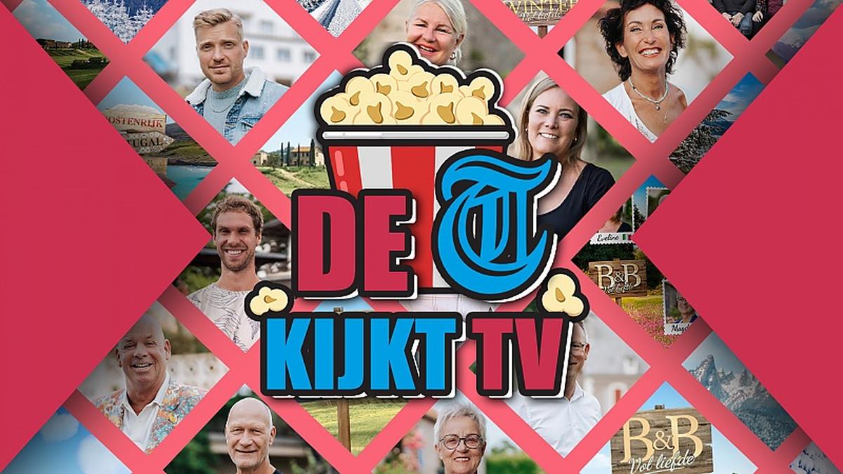Collage van mensen en popcorngrafiek met De Telegraaf.